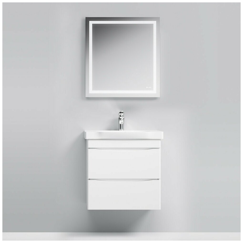 Комплект мебели для ванной AM.PM Like M80FHX652WG/W65/M91MOX651 тумба 65 см белая подвесная с раковиной и зеркало GEM LED