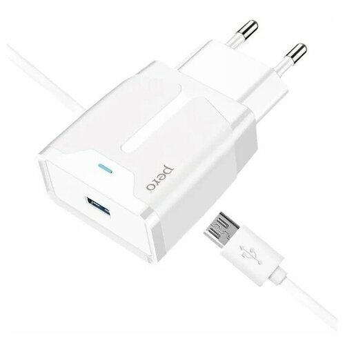 Зарядное устройство сетевое СЗУ PERO TC04 1USB 2.1A + MICRO-USB CABLE белый сетевое зу morechoice 1usb 3 0a qc3 0 для micro usb быстрая зарядка nc52qcm white