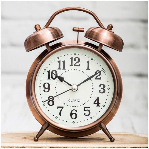 Часы будильник настольные D-10 см медный цвет Эврика