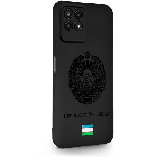 Черный силиконовый чехол для Realme 8i Черный лаковый Герб Узбекистана для Реалми 8ай