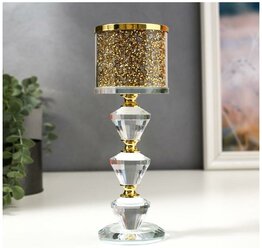 Подсвечник стекло на 1 свечу "Золотые камешки" ножка с кристаллами 21х7,5х7,5 см