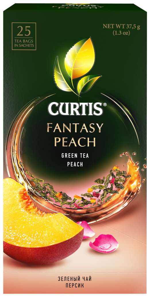 Чай зеленый в пакетиках CURTIS "Fantasy Peach" 25 пакетиков, c ароматом персика, лемонграссом и лепестками розы, мелколистовой - фотография № 11