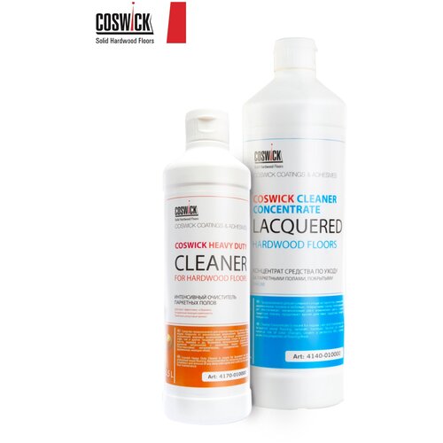 Набор моющих средств по уходу за паркетными полами, покрытыми лаком Coswick: средство для мытья полов (1л) + очиститель паркета (0.5л)