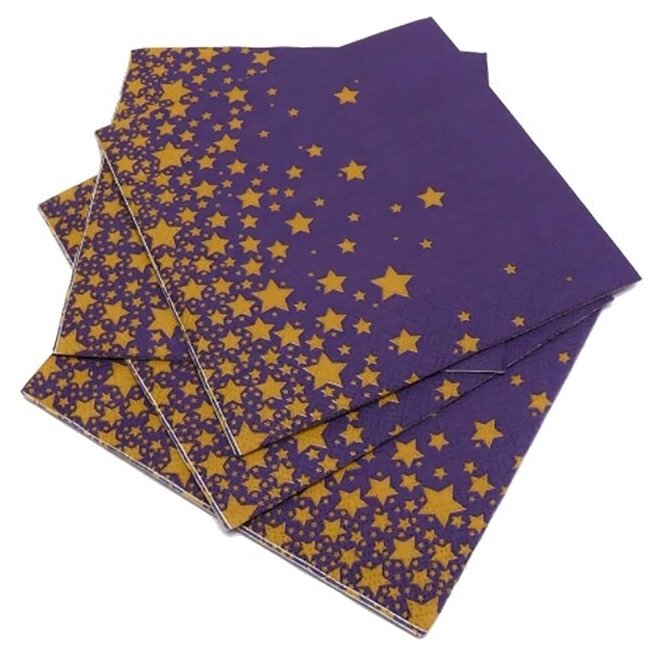Салфетки бумажные трехслойные Звезды на черном - 2 33*33 см, 20 шт - фотография № 2