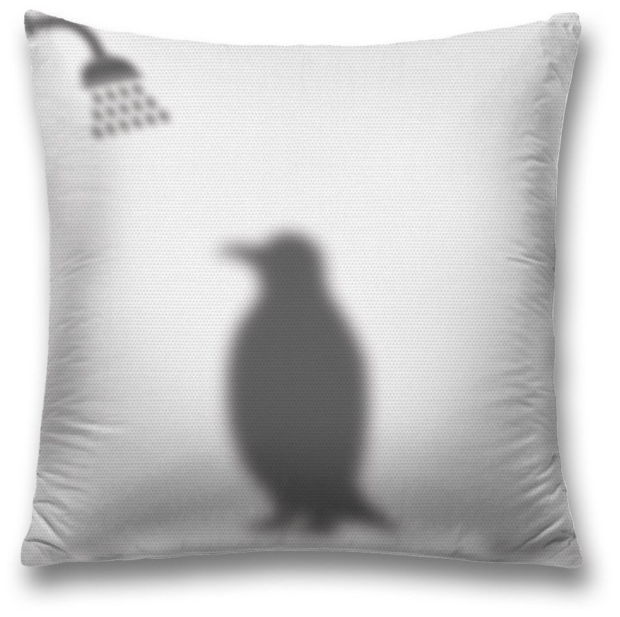 Наволочка декоративная на молнии, чехол на подушку JoyArty "Пингвин в душе" 45х45 см