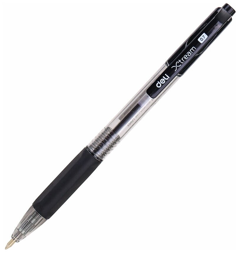 Ручка шариковая Deli X-tream авт. 0.7мм резин. манжета прозрачный/черный черные чернила 12 шт./кор. - фото №1