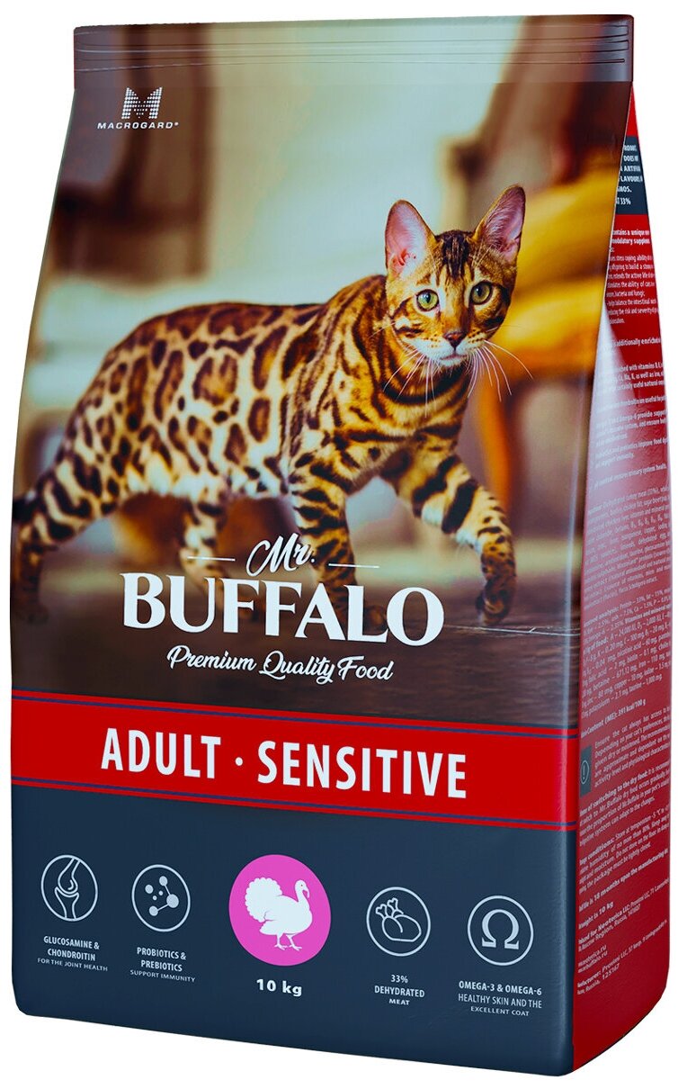 Сухой корм Мистер Баффало (MR.BUFFALO ADULT SENSITIVE) для кошек с чувствительным пищеварением с Индейкой 400гр. - фотография № 1