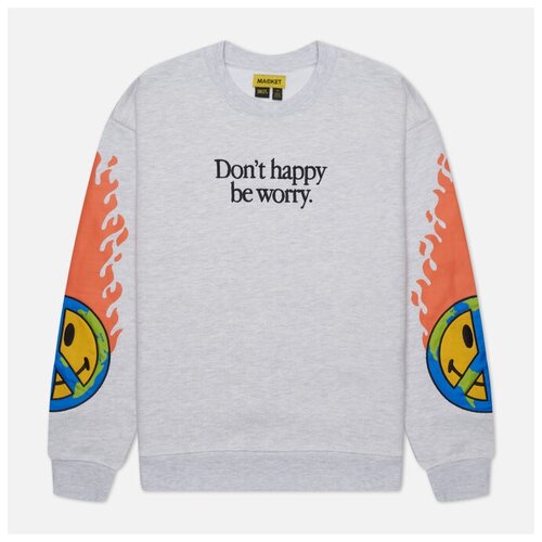фото Мужская толстовка market smiley earth on fire crew neck серый , размер xxl