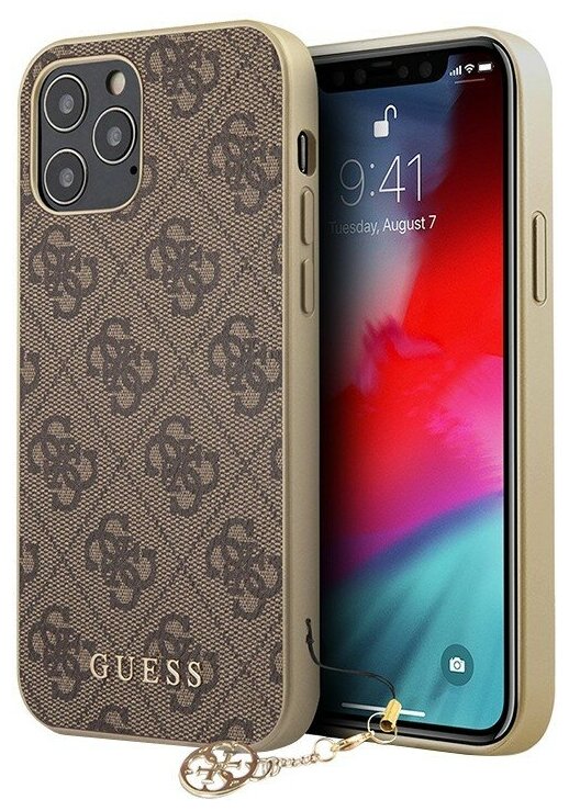 Чехол Guess 4G Charms Hard для iPhone 12 | 12 Pro, коричневый