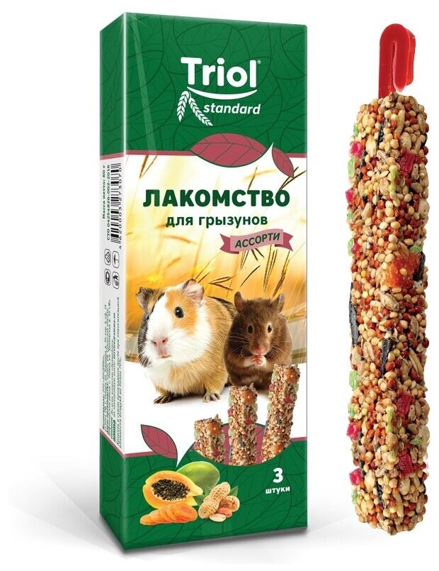 Лакомство Triol Standard для грызунов ассорти с фруктами овощами и орехами 75г 3шт 40161018