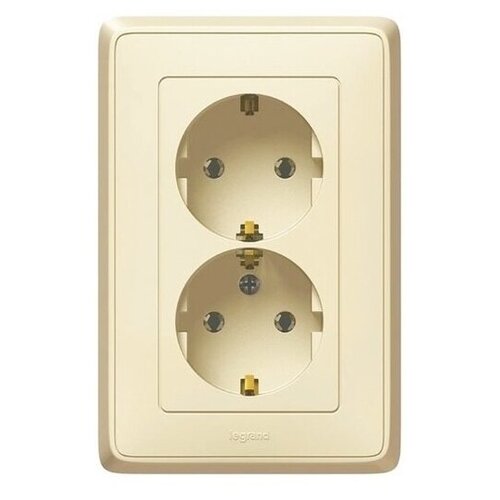 Legrand Розетка 2-м СП Cariva 2х2К+3 16А 250В нем. станд. с заземл. сл. кость Leg 773727 бежевый
