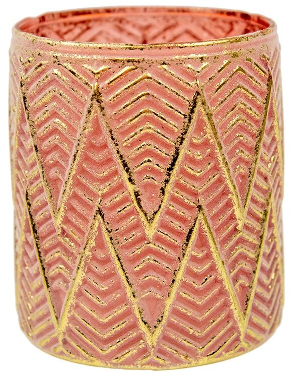 Декоративный стеклянный подсвечник, Д95 Ш95 В115, розовый с золотым напылением