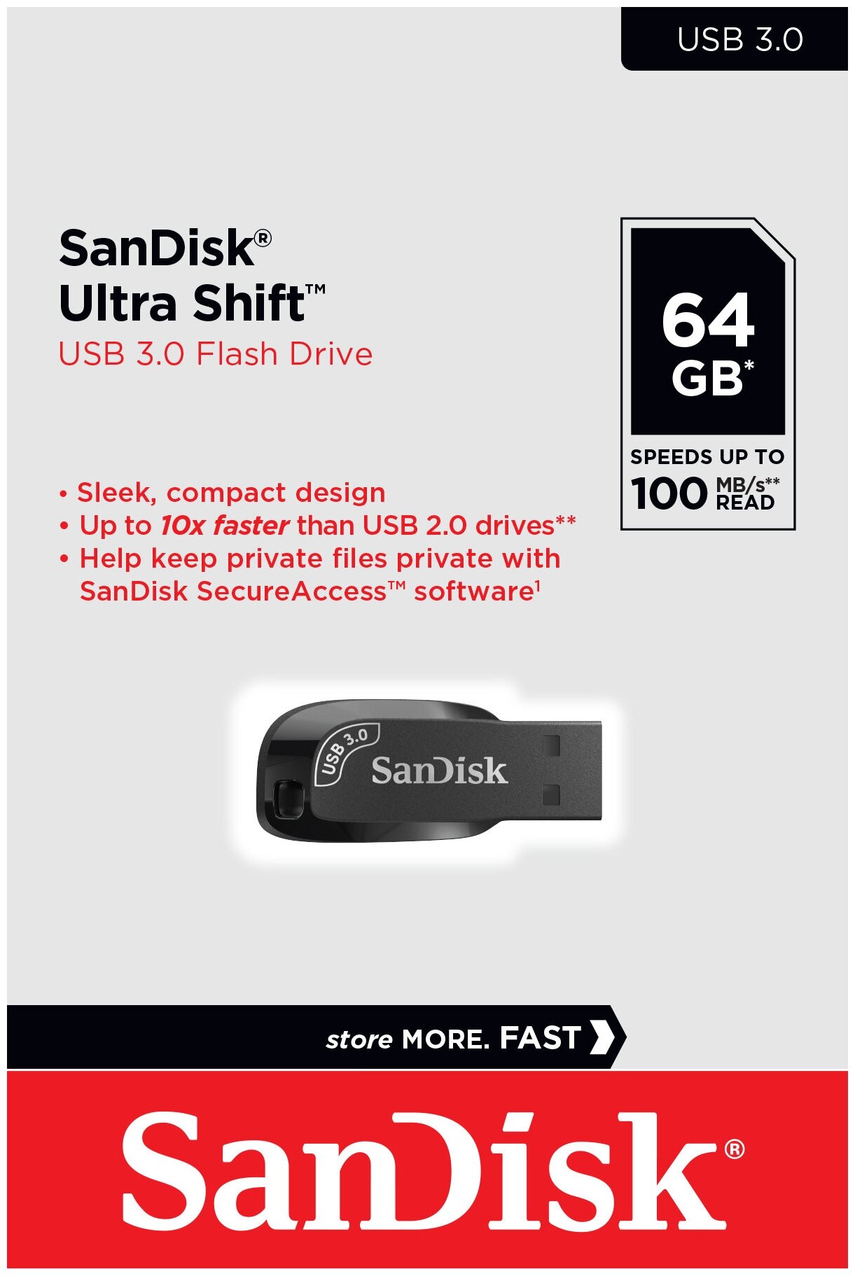 Накопитель USB 3.0 SanDisk 64GB Ultra Shift (SDCZ410-064G-G46) - фото №12