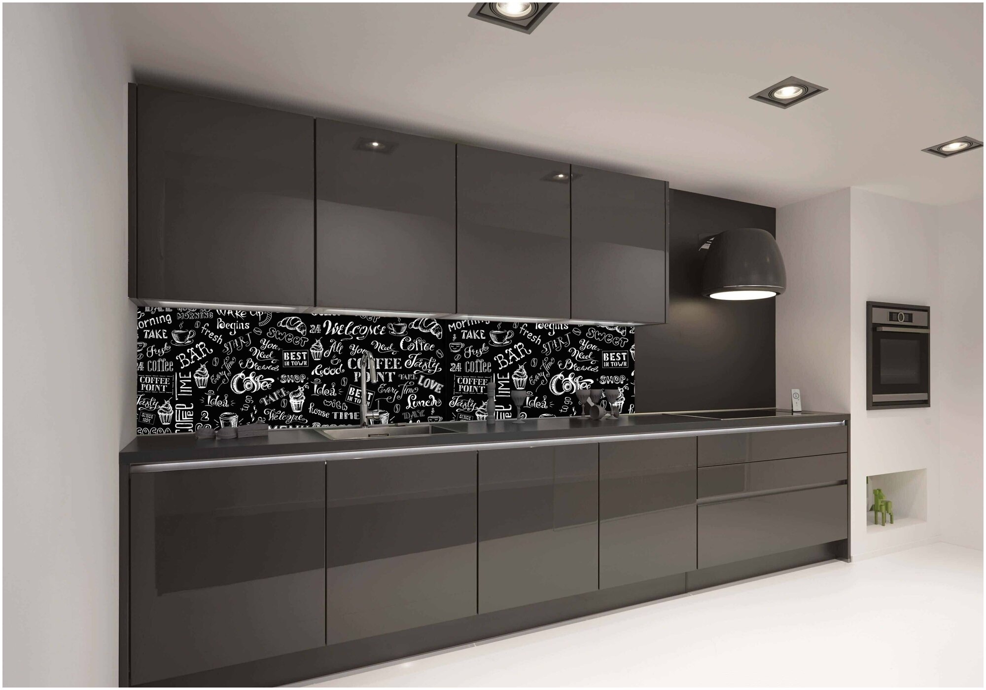 Фартук для кухни из МДФ "Бариста черный". Кухонный фартук панель МДФ 1400*600*6.0мм. Комплект из 2-х панелей. - фотография № 2