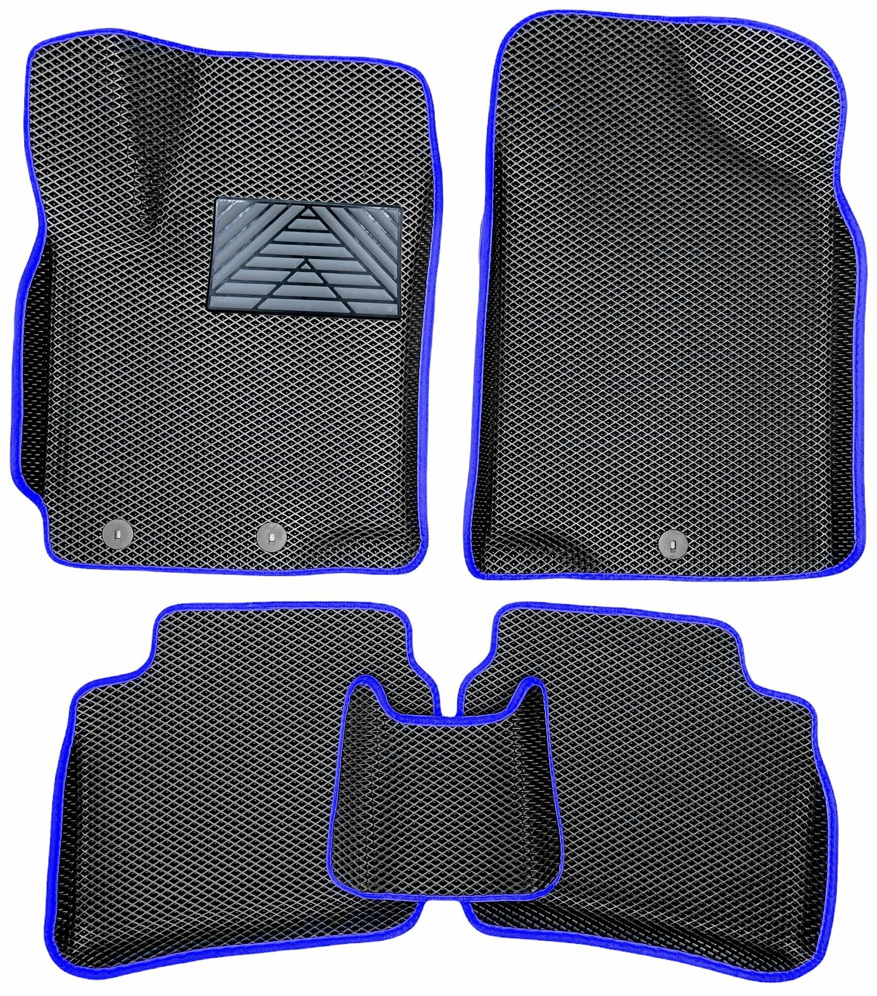 Автомобильные коврики EVA / ЕВА для Hyundai Solaris I 2011-2017 / Хендай Солярис 1 / черный(ромб)-синий + резиновый подпятник / 3D 3д с бортами /