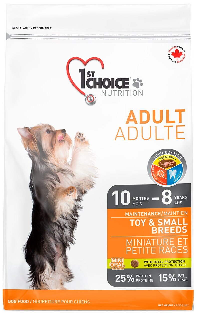 Корм 1st Choice Toy & Small Breeds для собак миниатюрных и малых пород, с курицей, 2.72 кг
