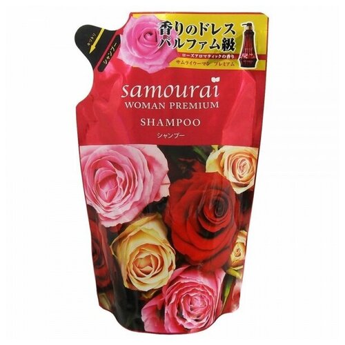 Samourai woman premium шампунь для волос восстанавливающий и увлажняющий, с ароматом роз, мягкая упаковка, 370 мл