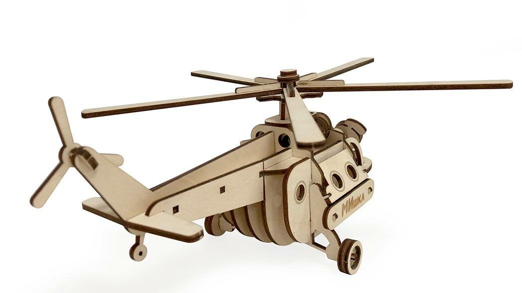 Конструктор 3D деревянный подвижный Lemmo Вертолет \"МИшка\""" - фото №10
