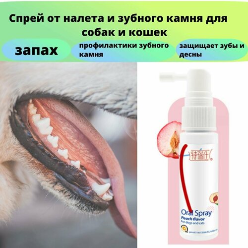 Tres Oral Спрей от налета и зубного камня для собак и кошек, освежающий и успокаивающий со вкусом персика 25ml