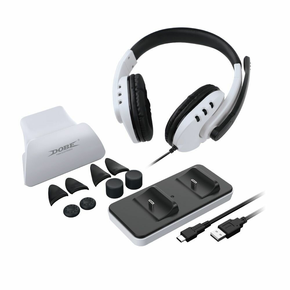 Комплект аксессуаров 12в1 для Sony PS5 накладки, подставка, наушники, кабель DOBE TP5-0578B