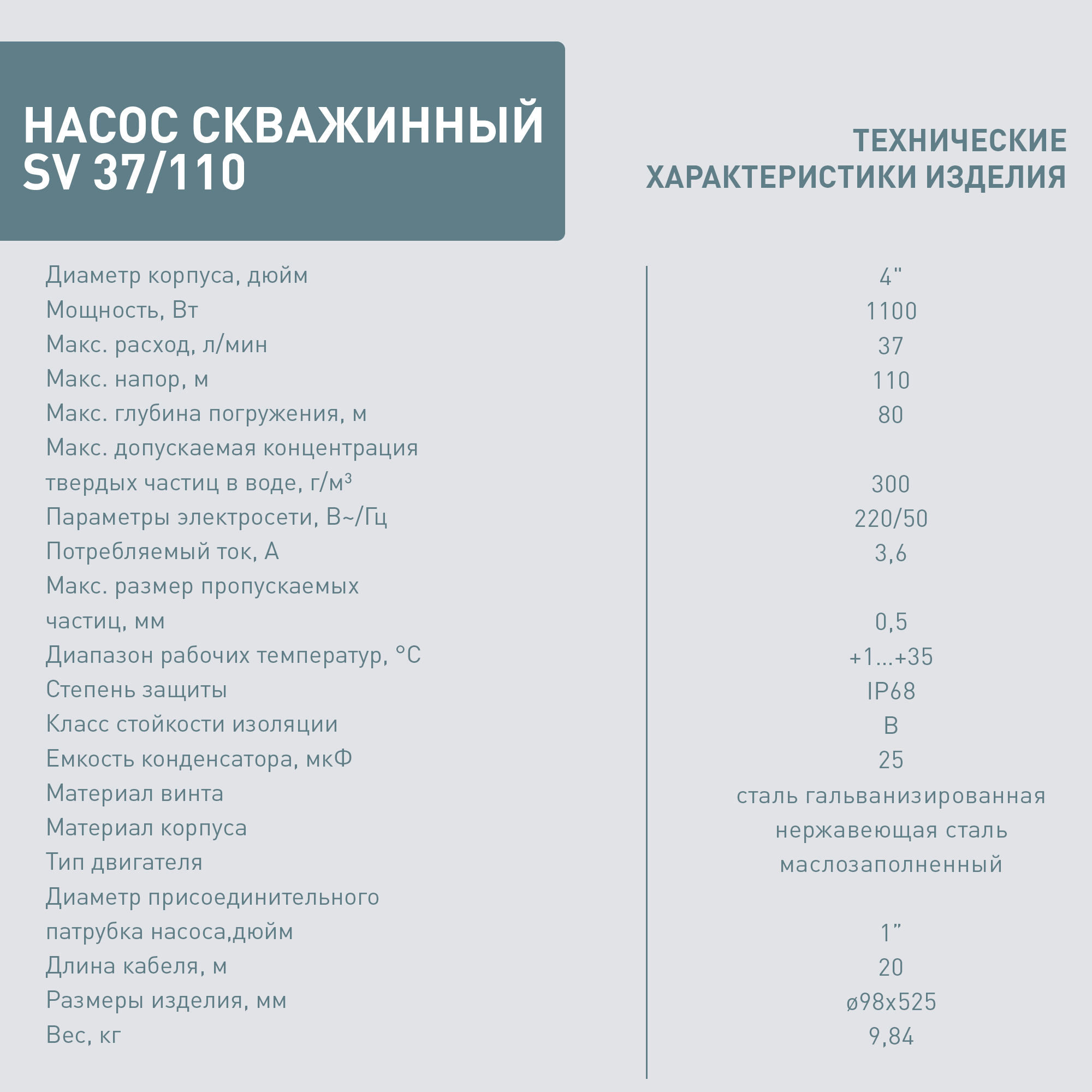 Скважинный насос Oasis SV 37/110 (1100 Вт)