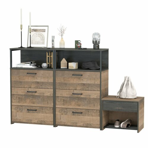 Обувница малая с двумя комодами с ящиками Трувор, цвет дуб гранж песочный/интра, ШхГхВ 182х37х106,9 см, универсальная сборка