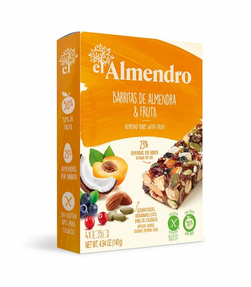 Ореховый батончик El Almendro из миндаля и фруктов коробка 140 гр