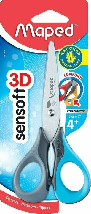 Ножницы 13 см MAPED SENSOFT 3D, д/левшей, симметричные, ассорти, в блистере