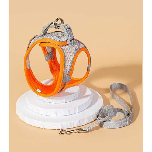 Шлейка для кошек и собак со светоотражающими элементами размер S оранжево - серая 639₽