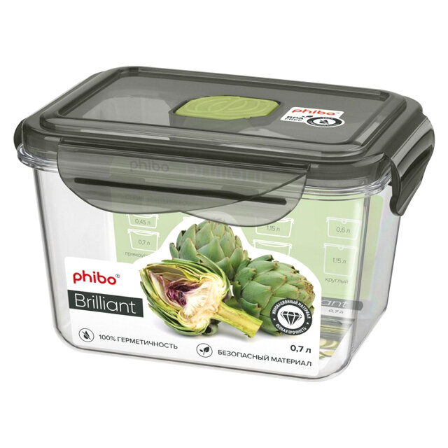 Контейнер для продуктов бытпласт Brilliant 07л 14х11х9см прямоугольный с клапаном пластик