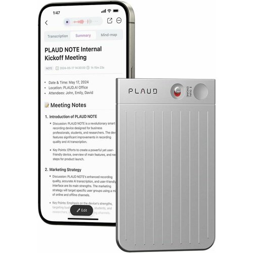 Цифровой диктофон Plaud Note с поддержкой ChatGPT, Серебристый | Silver серебристый, Silver, серый