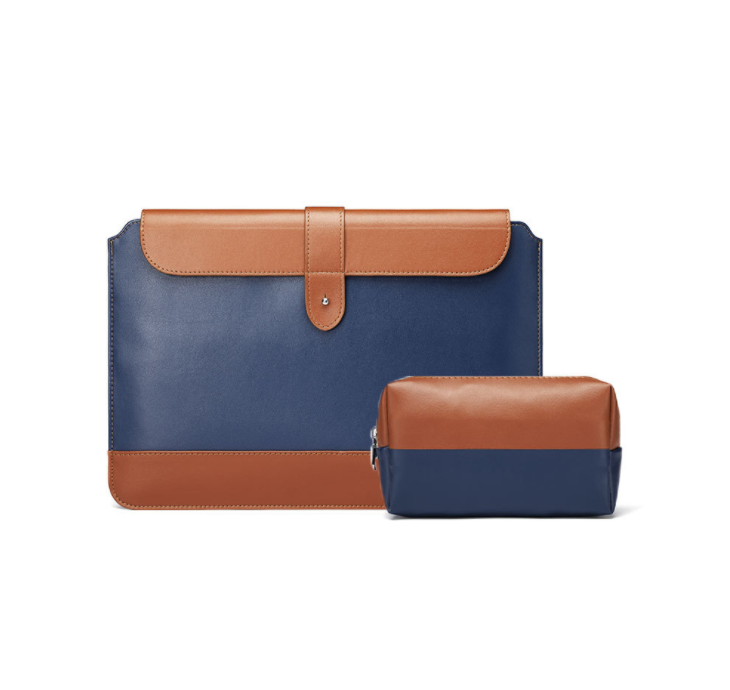 Чехол-клатч MyPads M-34787 для ноутбука Mi Notebook, Lenovo Yogabook Thinkpad Redmibook Matebook MacBook диагональю 11-11.6 дюйм из качественной импортной кожи в комплекте с сумочкой для беспроводной мыши сине-коричневого цвета