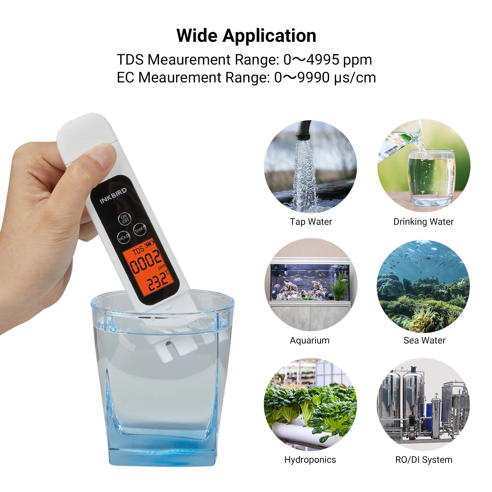 Изображение INKBIRD ITDS-01 Тестер качества воды 3 в 1, Water Quality Tester