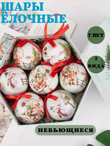 Изображение товара Новогодний набор ёлочных шаров kosmo.store "Дед Мороз и Снеговик", 7 штук