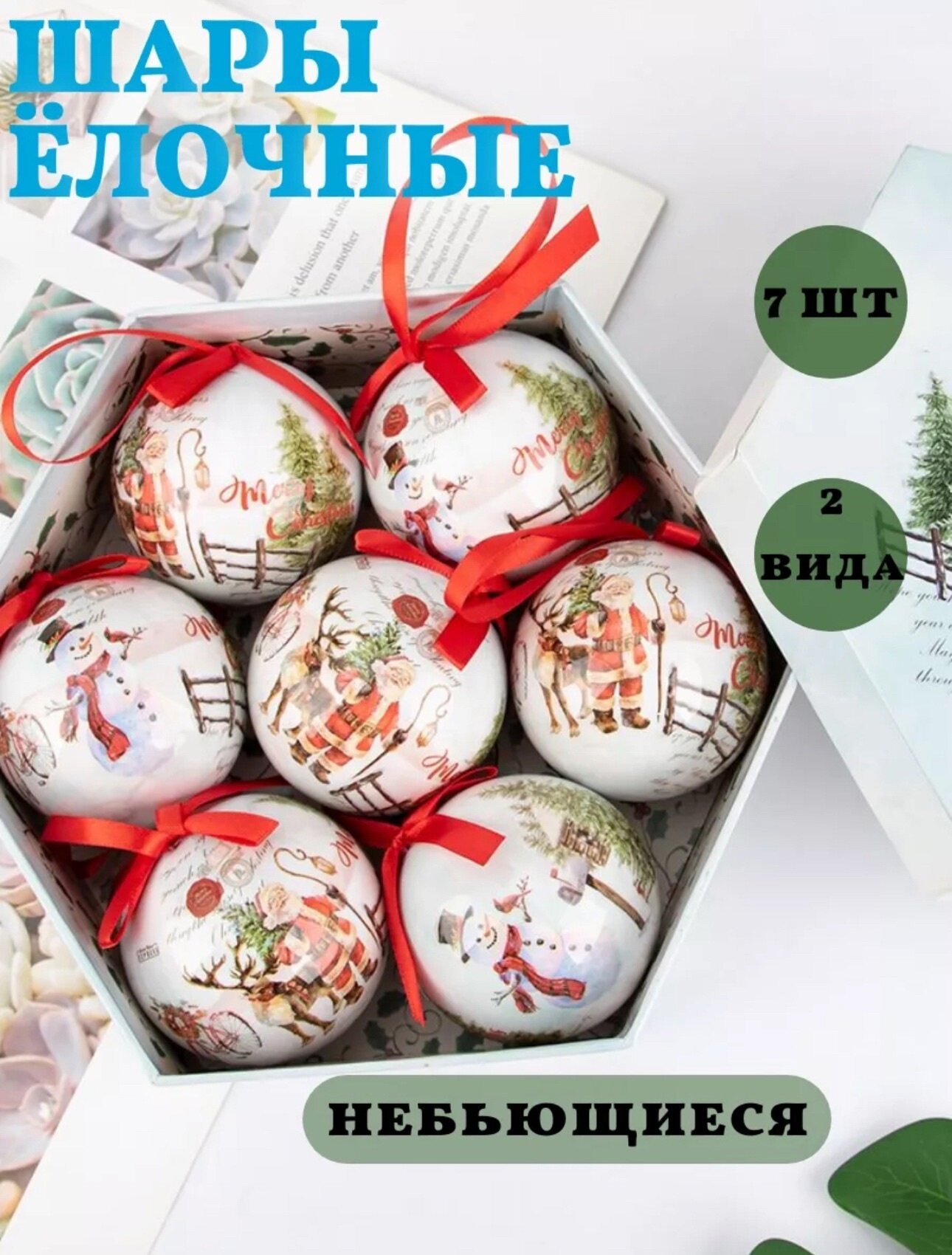 Новогодний набор ёлочных шаров kosmo.store "Дед Мороз и Снеговик", 7 штук