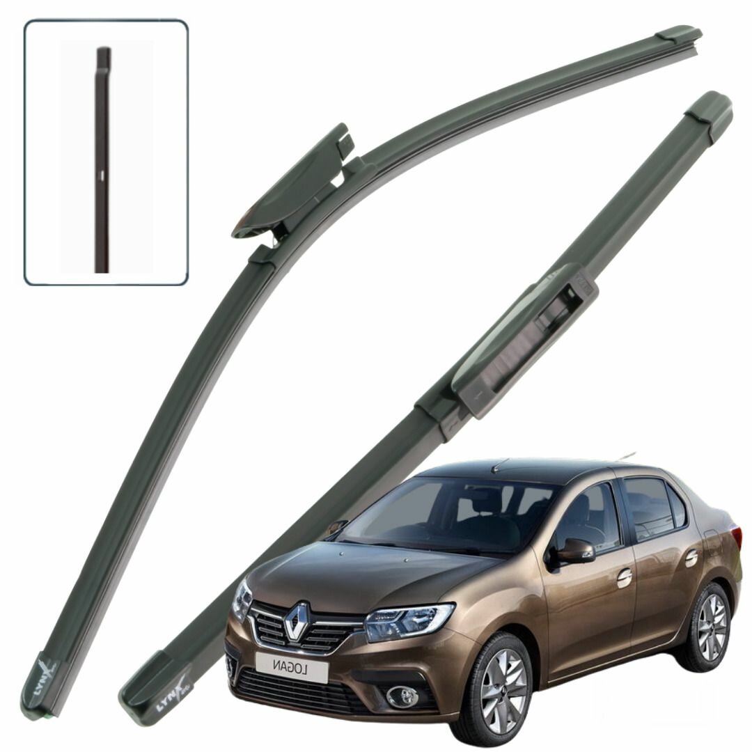 Дворники Renault Logan (2) / Рено Логан рест. 2018 / 2019 / 2020 / 2021 / 2022 Щетки стеклоочистителя бескаркасные автомобильные LYNXauto 550мм-480мм к-т 2шт.