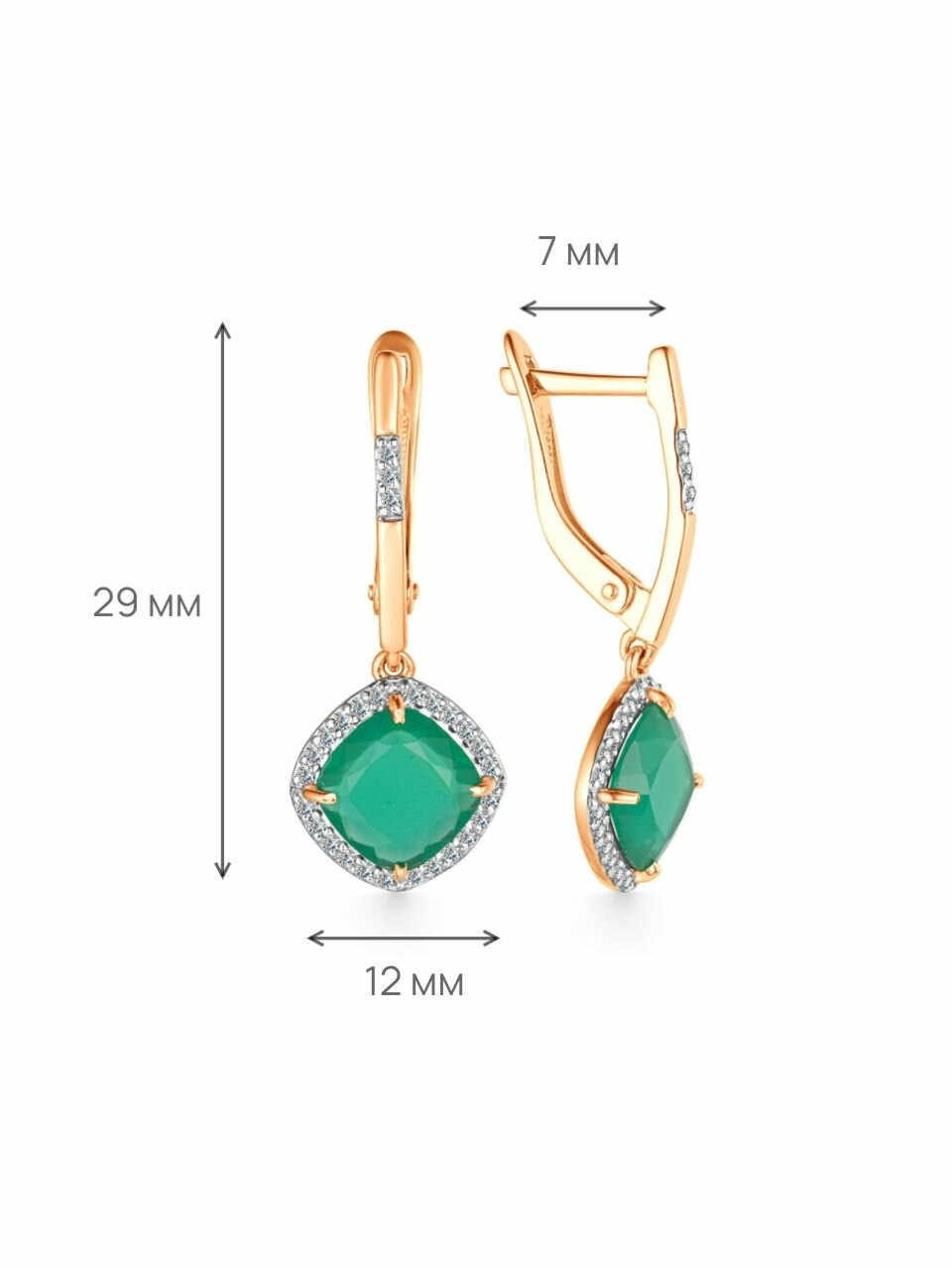 Серьги Bassco, серебро, 925 проба, золочение, фианит, изумруд синтетический, размер 29 мм, длина 2.9 см, , золотистый — фото 1