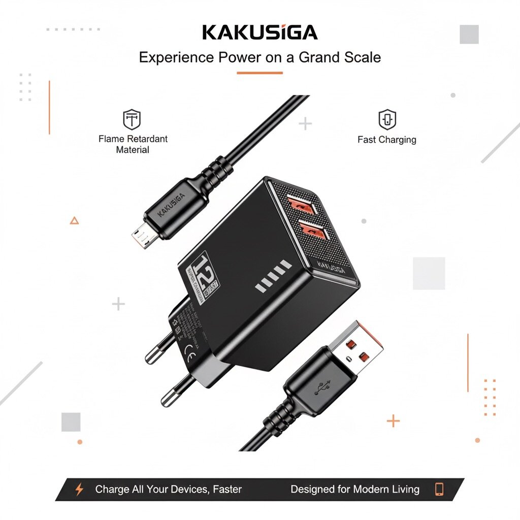 Зарядное устройство Kakusiga Dual 2 Port Fast Charger, огнестойкое, 12W