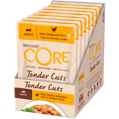 Влажный корм CORE TENDER CUTS для кошек, из курицы с куриной печенью в виде нарезки в соусе 8 х 85 г.