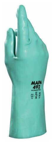 Перчатки защитные Перчатки нитриловые MAPA Ultranitril 492, хлопчатобумажное напыление, размер 9 (L), зеленые