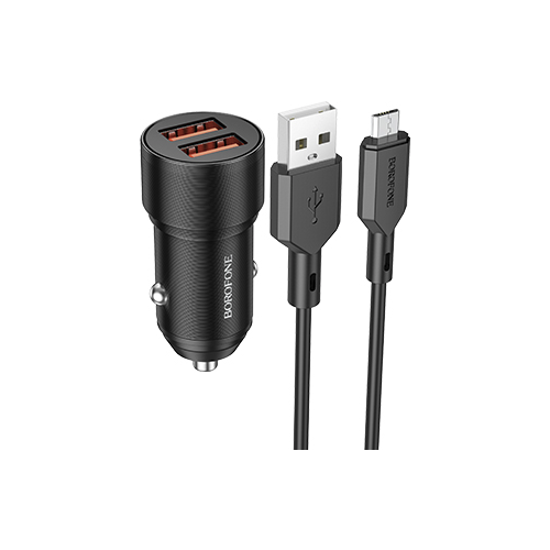 Автомобильное зарядное устройство 2USB 2.4A W12 для micro USB Borofone BZ19 Black зарядное устройство автомобильное зарядка в прикуриватель 2 usb 2 4a 2 юсб зарядка с кабелем micro usb 3a