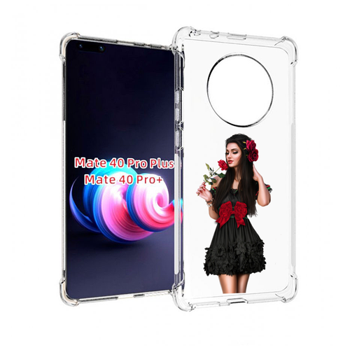 Чехол MyPads девушка-в-черном-платье-с-розой женский для Huawei Mate 40 Pro+ Plus задняя-панель-накладка-бампер