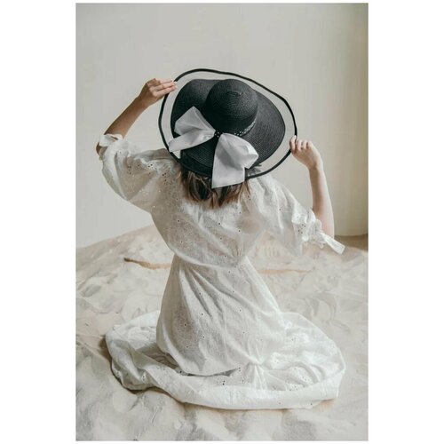 фото Черная шляпа,шляпа женская летняя,соломенная шляпа женская, шляпа пляжная женская,шляпа женская летняя пляжная, шляпа широкополая diana pavlovskaya