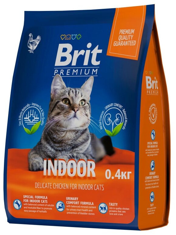 Полнорационный сухой корм Brit Premium Cat Indoor с курицей для кошек дом. содержания 0,4 кг - фотография № 4