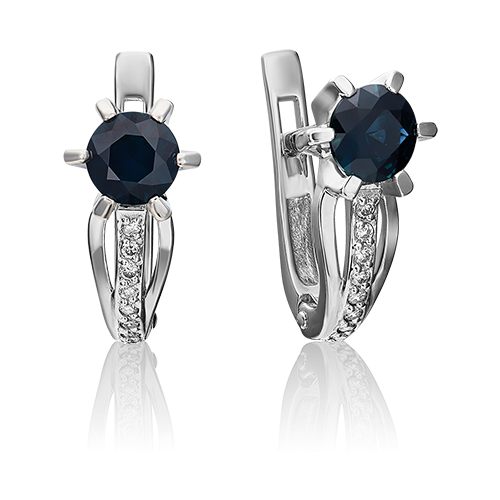 Серьги PLATINA из золота 585 пробы с сапфиром, бриллиантом