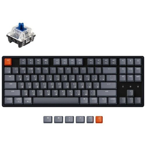 Беспроводная механическая клавиатура Keychron K8, TKL, алюминиевый корпус, RGB подсветка, Gateron Blue Switch клавиатура keychron q3 tkl knob синий q3f3