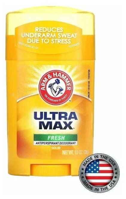 Arm & Hammer, UltraMax, твердый дезодорант-антиперспирант для мужчин, аромат свежести, 28 г