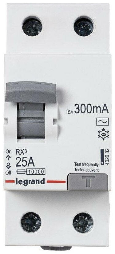 RX3 402032 Выключатель дифференциального тока двухполюсный 25А 0.3А (тип AC) Legrand - фото №3