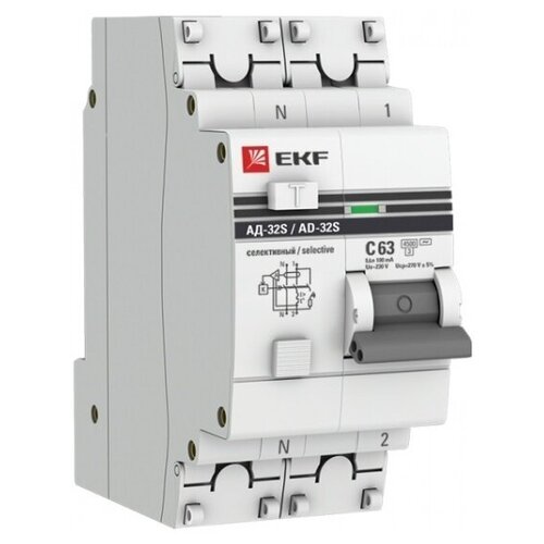 Выключатель автоматический дифференциального тока 2п 63А 100мА АД-32 селект. PROxima DA32-63-100S-pro EKF