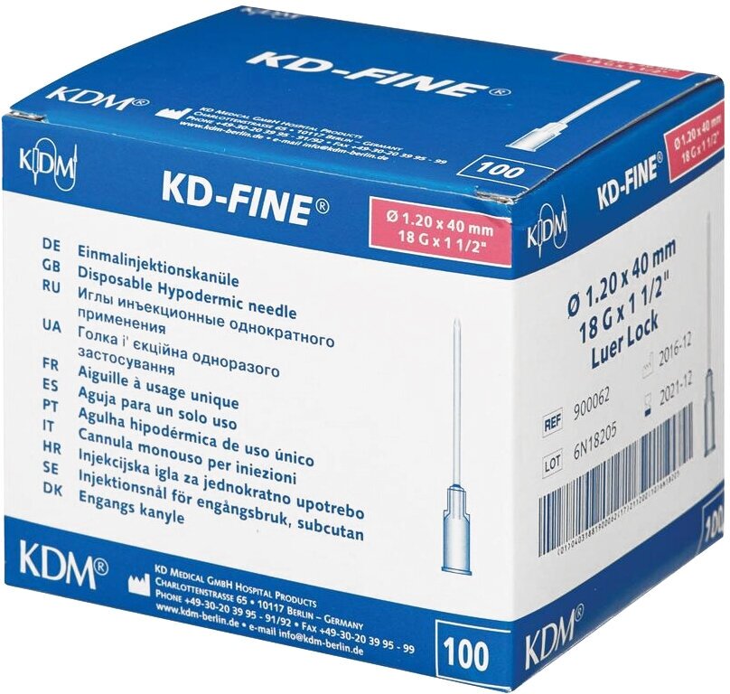 Игла инъекционная KD-Fine 1,2х40 мм 18G 100 шт